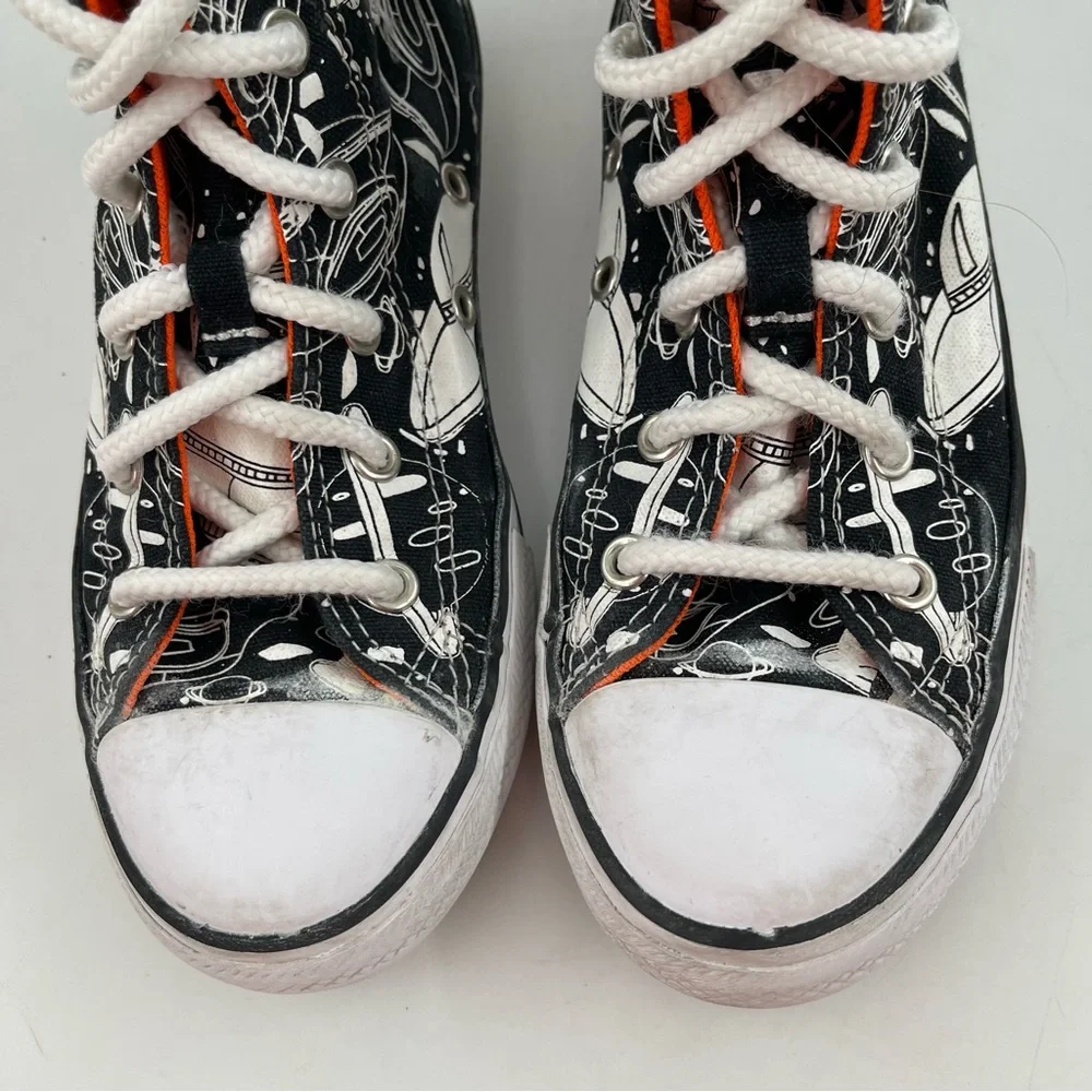 Converse Boys CTAS Black White Space Odyssey- SZ 2 Y -Hi Top Basketball Shoes